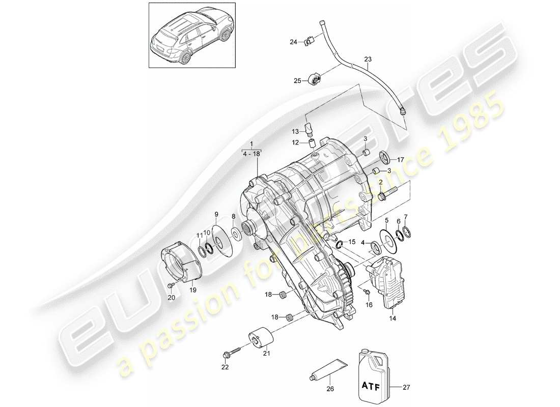 porsche 2011 (cayenne e2 92a) transfer box part diagram