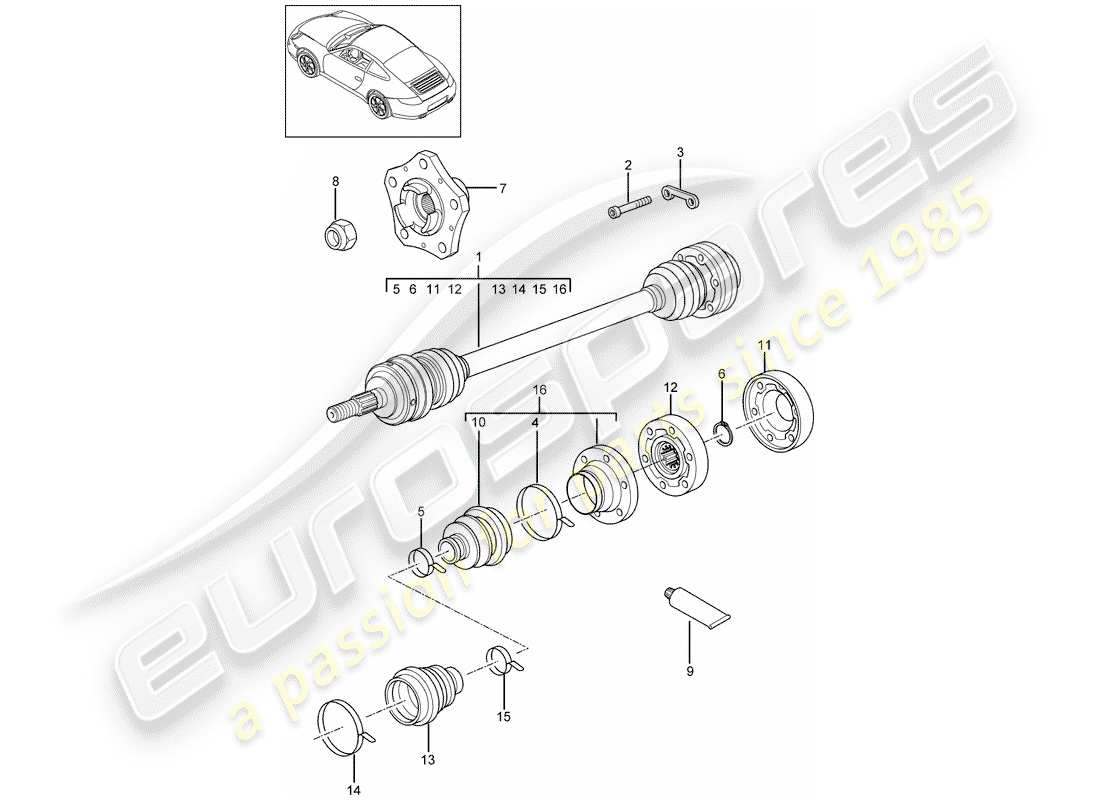 porsche 2012 (997-2) drive shaft parts diagram