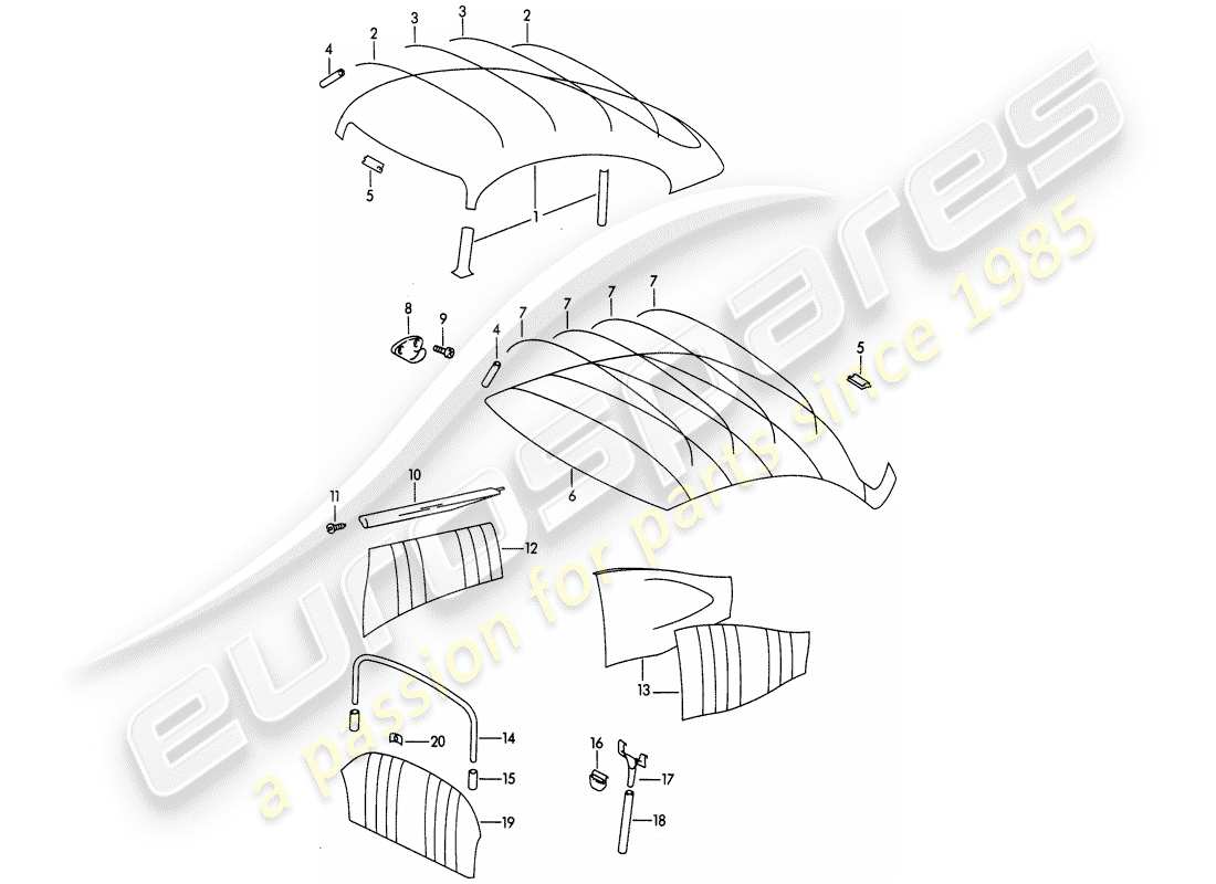 porsche 1965 (356b/356c) trims - interior equipment parts diagram