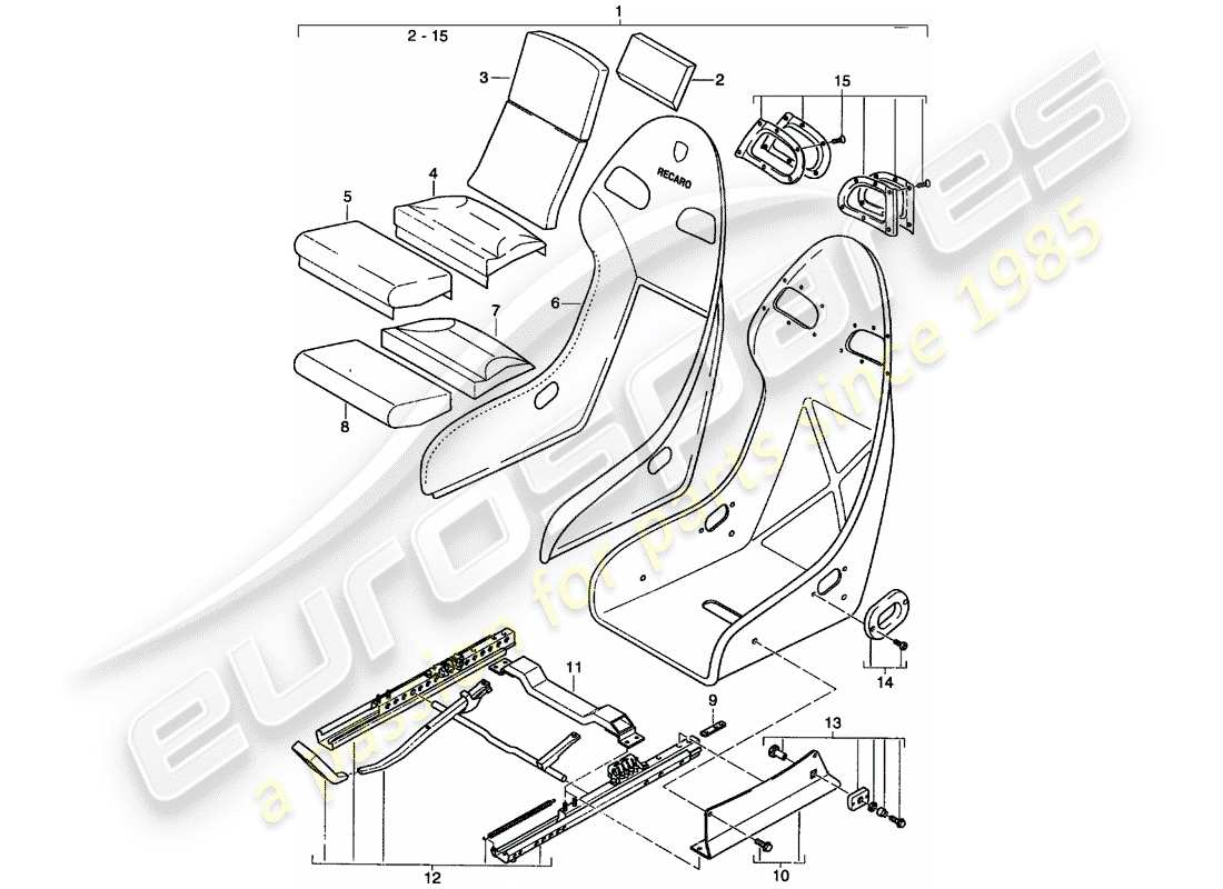 porsche 2004 (996 turbo / gt2) seat - perlon velour part diagram