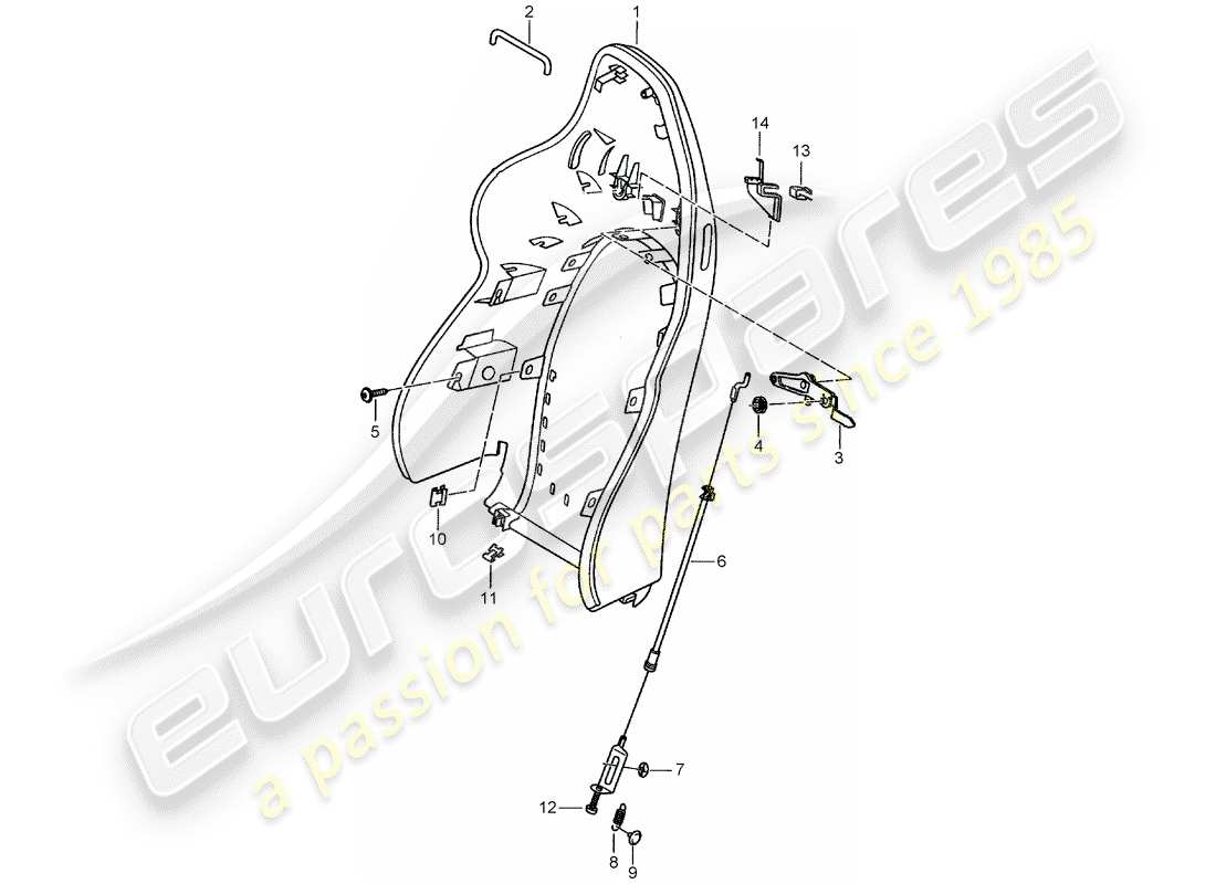 porsche 2001 (986 boxster) backrest shell - sports seat part diagram