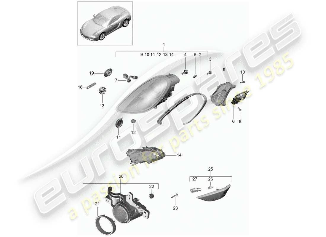 porsche 2016 (981 cayman) headlamp part diagram