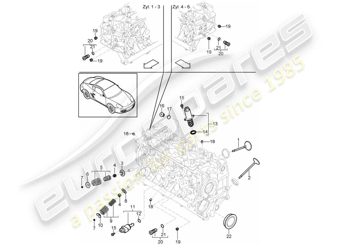 porsche 2011 (987 cayman) cylinder head part diagram