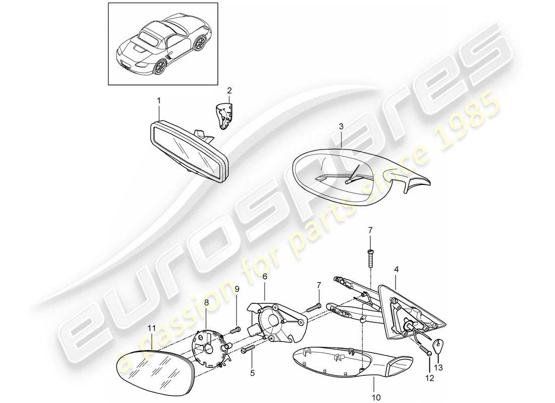 porsche 2007 (987 boxster) rear view mirror inner part diagram