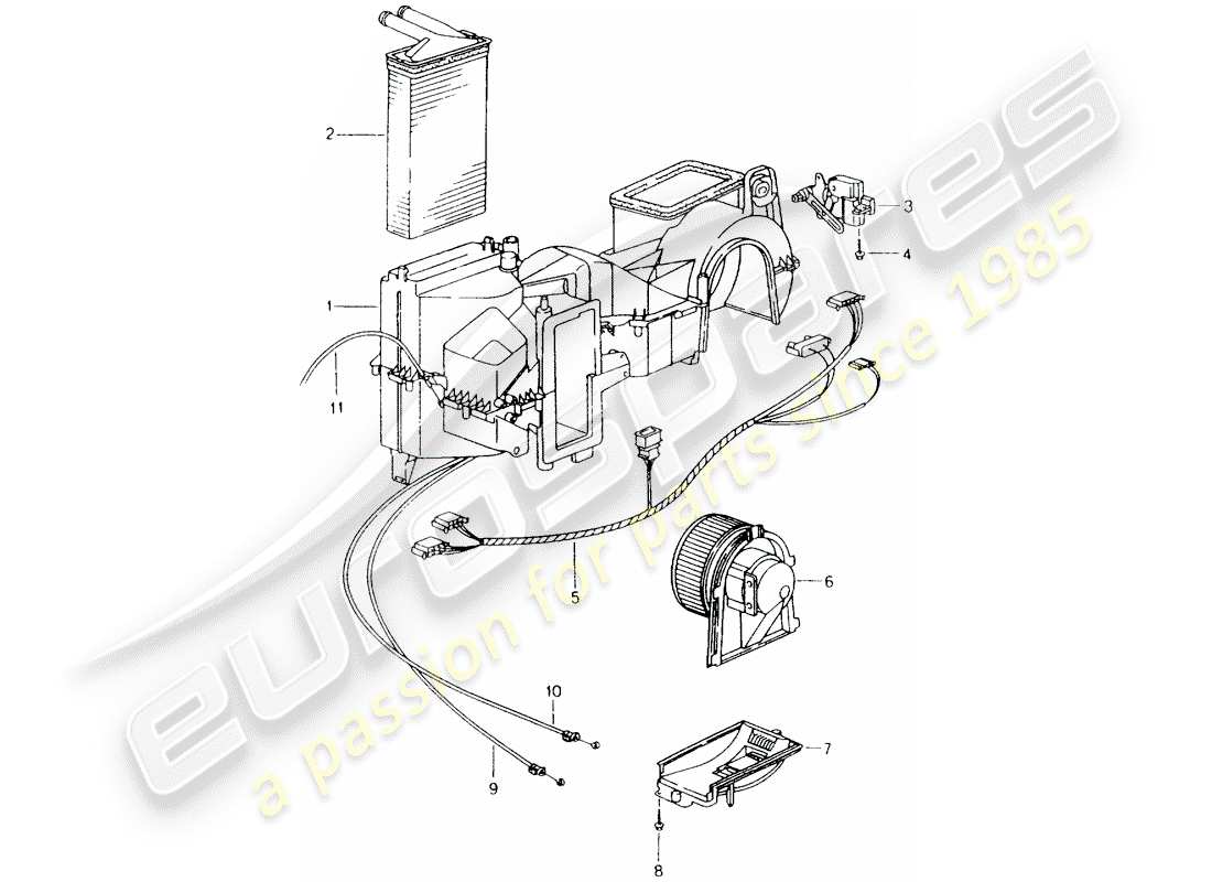 porsche 2001 (986 boxster) heater - single parts part diagram
