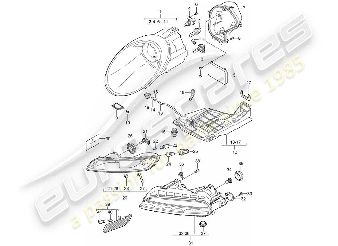 porsche 2007 (997-1 gt3) headlamp part diagram