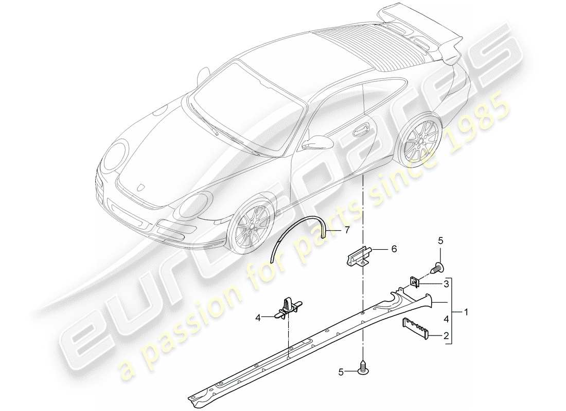 porsche 2008 (997-1 gt3) side member trim parts diagram