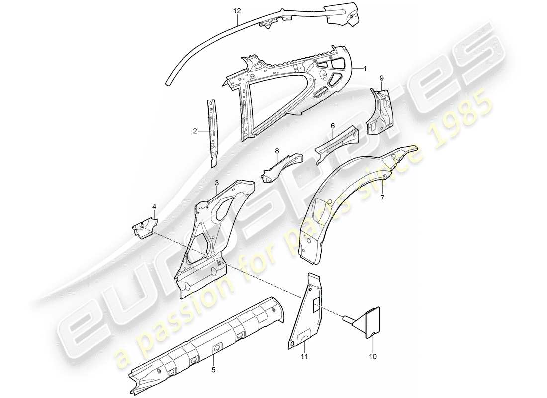 porsche 2008 (997-1 gt3) side panel part diagram