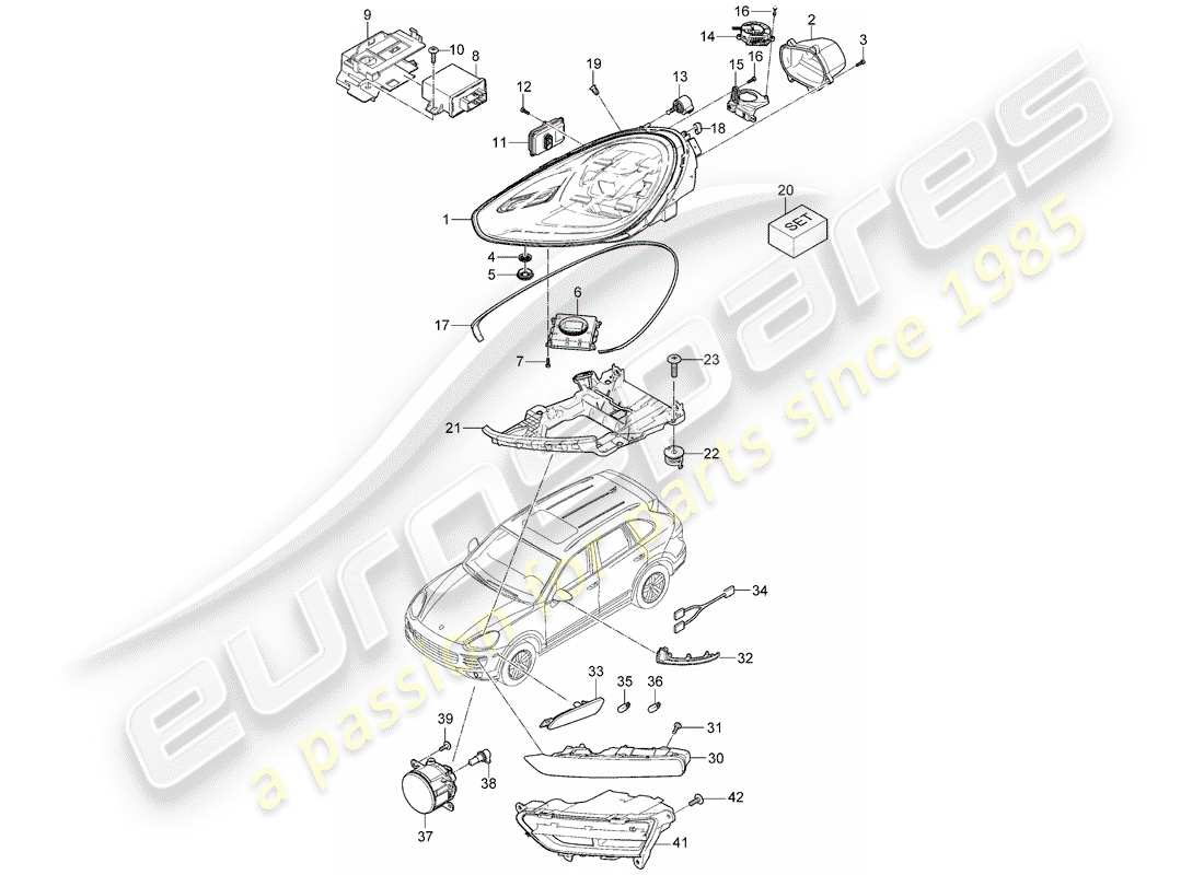 porsche 2014 (cayenne e2 92a) headlamp part diagram