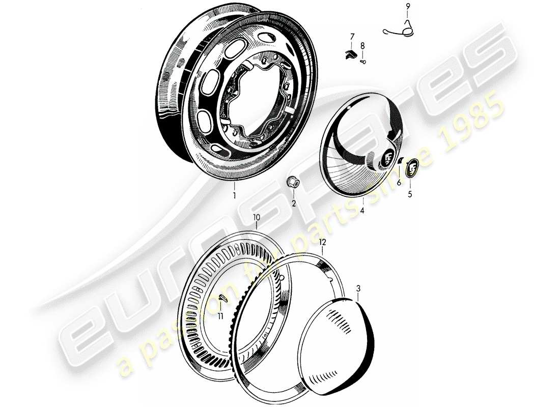 porsche 1954 (356/356a) wheels part diagram