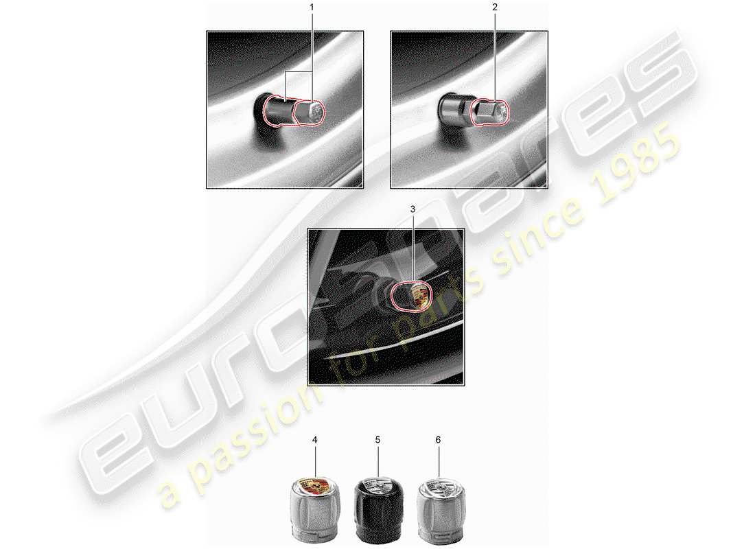porsche 2009 (tequipment cayenne) valve cap for part diagram