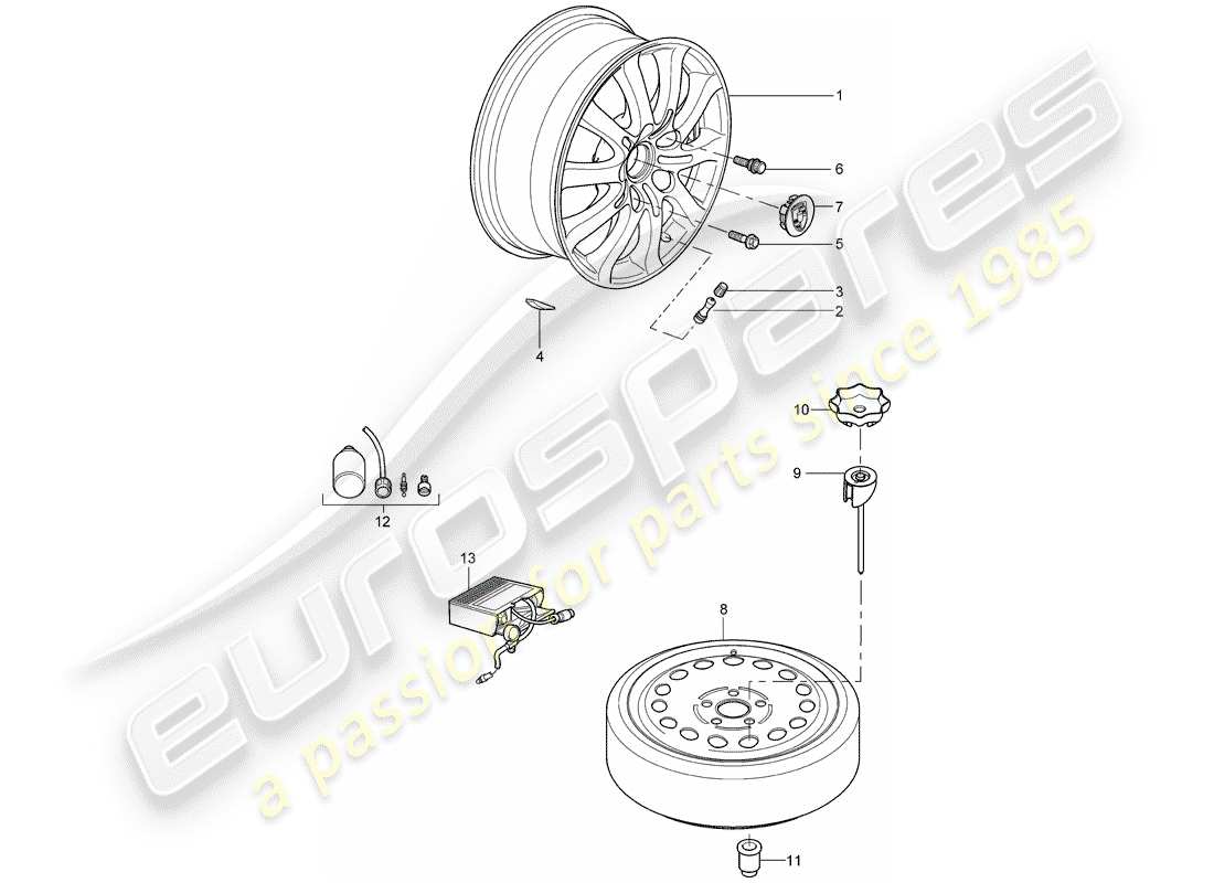 porsche cayenne (2004) alloy wheel part diagram