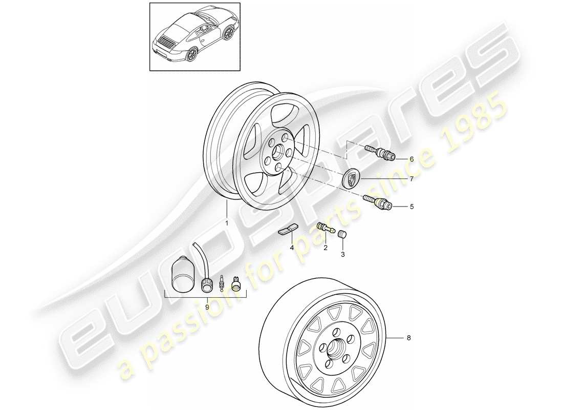 porsche 2011 (997-2) wheels parts diagram
