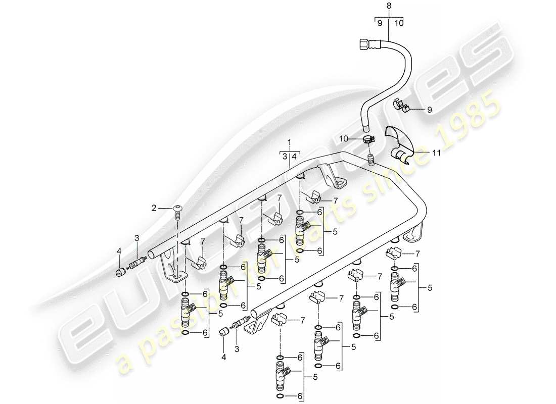porsche cayenne (2004) fuel collection pipe part diagram