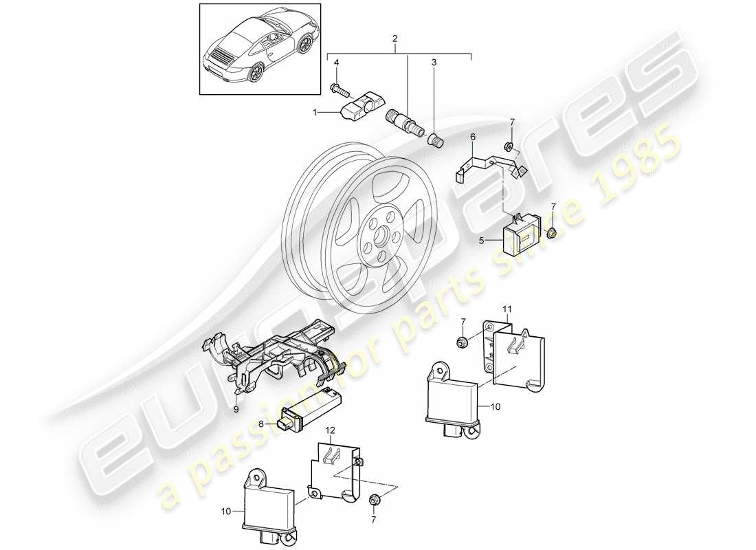 porsche 2012 (997-2) tire pressure control system parts diagram