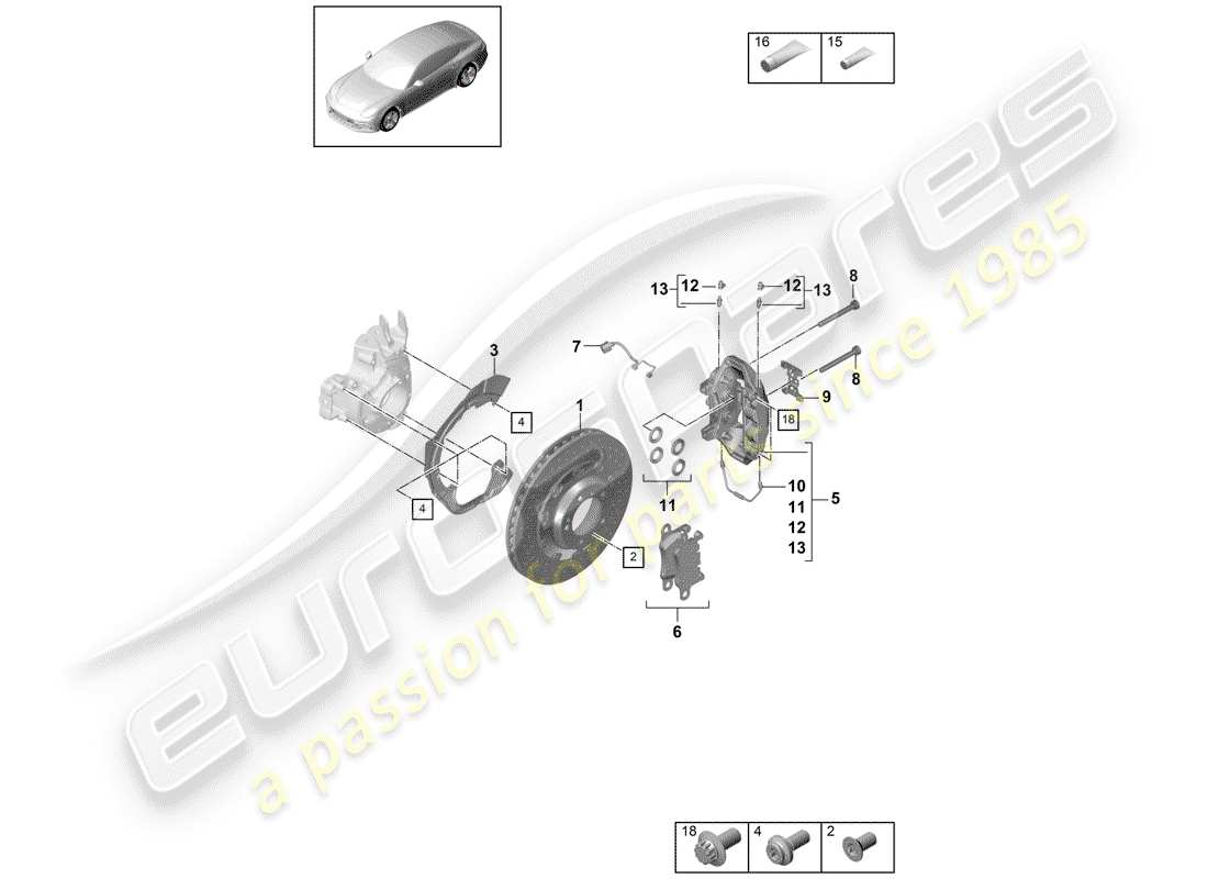 porsche panamera 971 (2017) disc brakes parts diagram