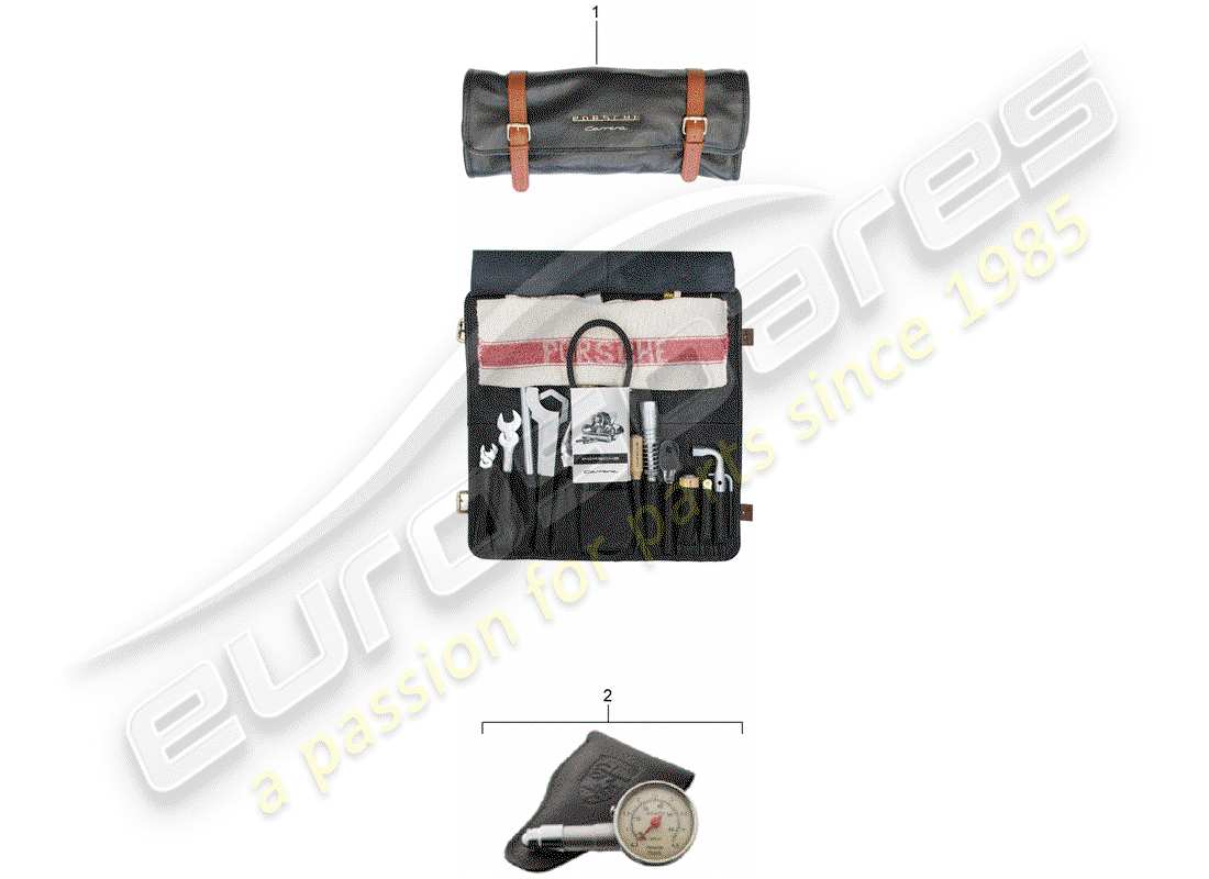 porsche classic accessories (2001) tool bag with tools part diagram