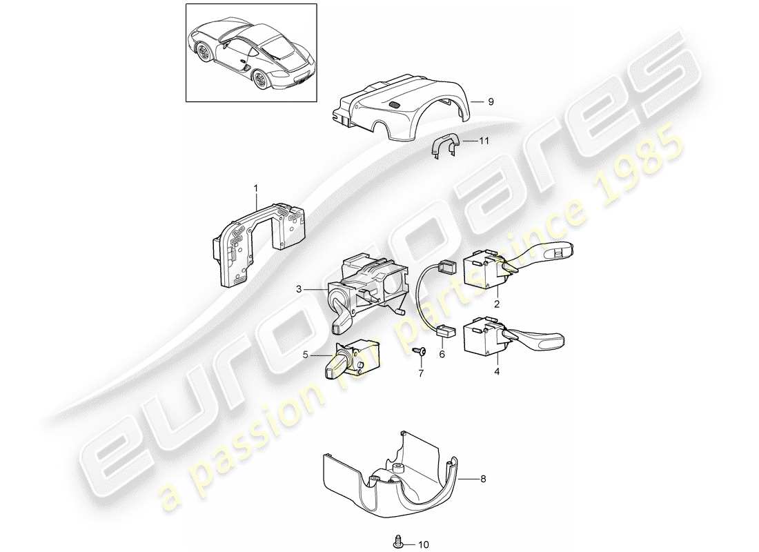 porsche cayman 987 (2010) steering column switch part diagram