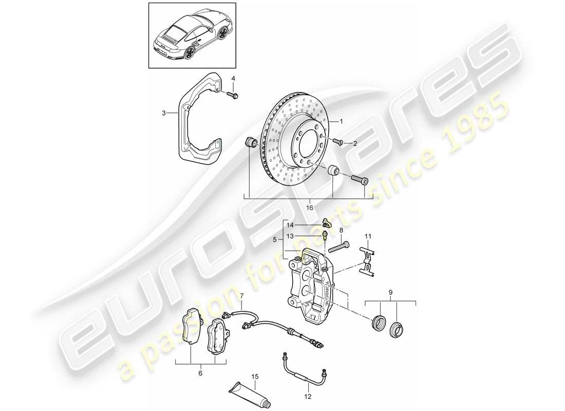 porsche 2011 (997-2 turbo / gt2 rs) disc brakes part diagram