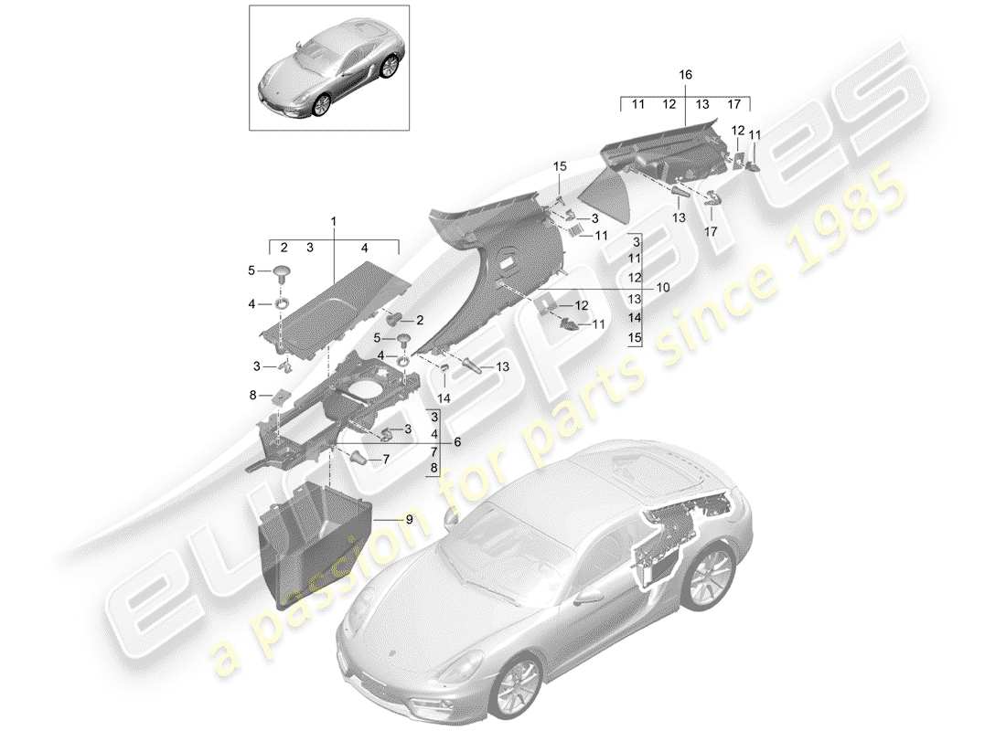 porsche 2014 (981 cayman) trims parts diagram