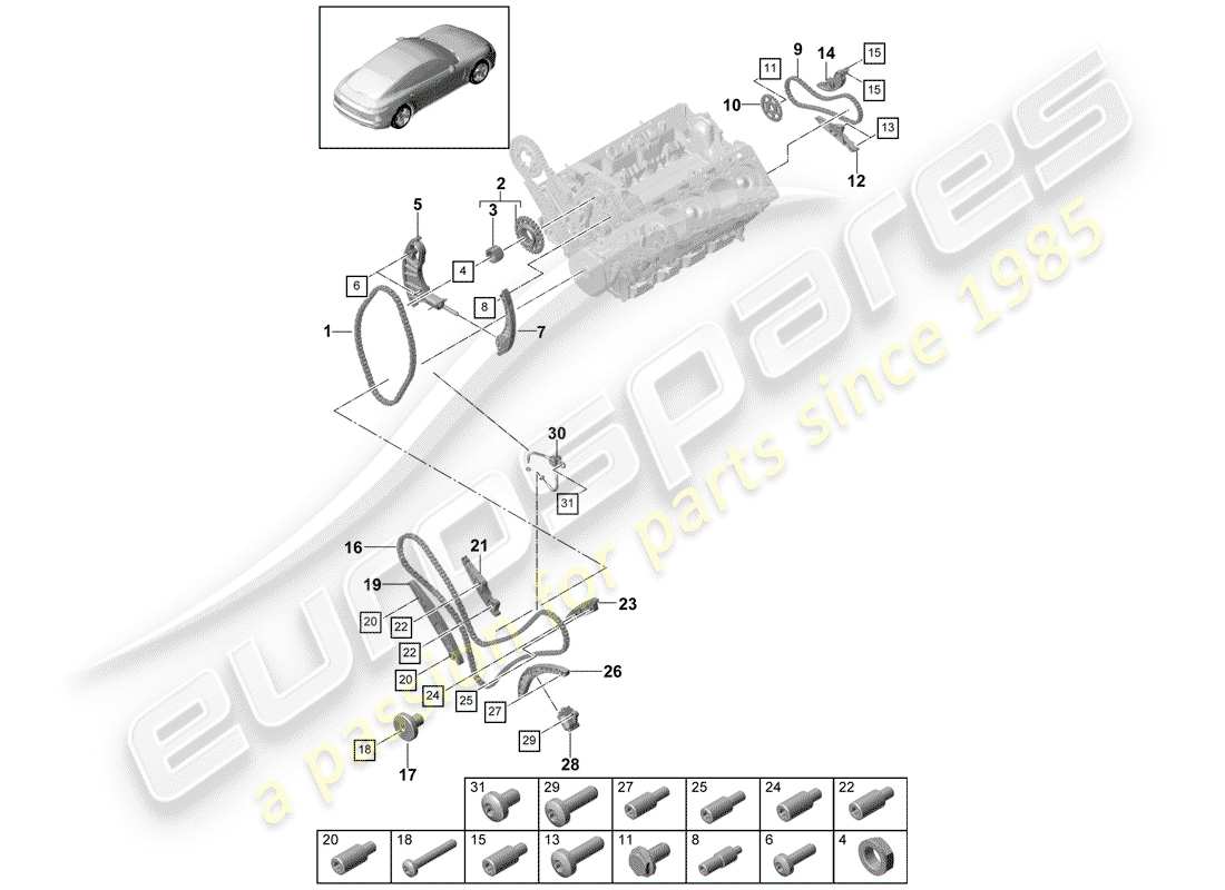 porsche 2020 (panamera 971-1) timing chain part diagram