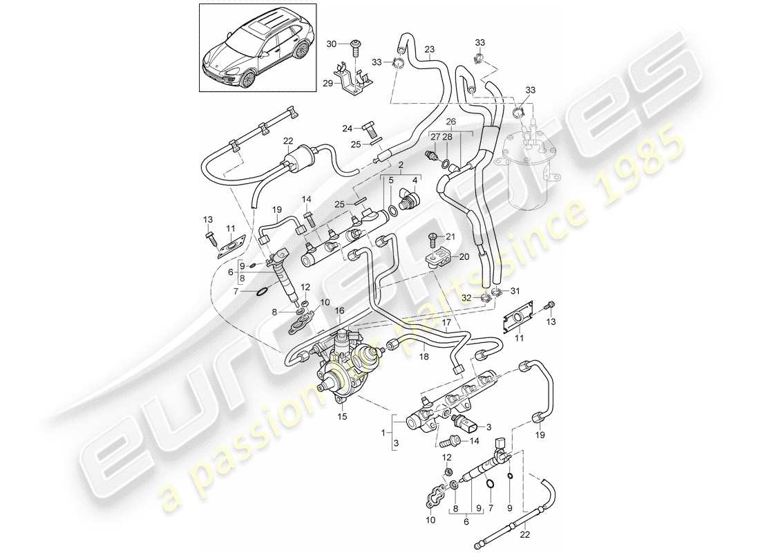 porsche 2011 (cayenne e2 92a) fuel collection pipe part diagram