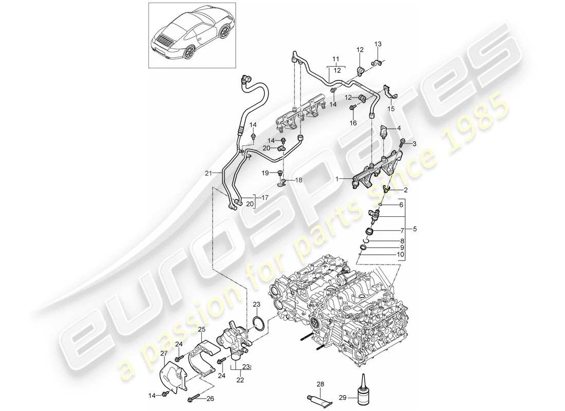 porsche 2012 (997-2) fuel collection pipe part diagram
