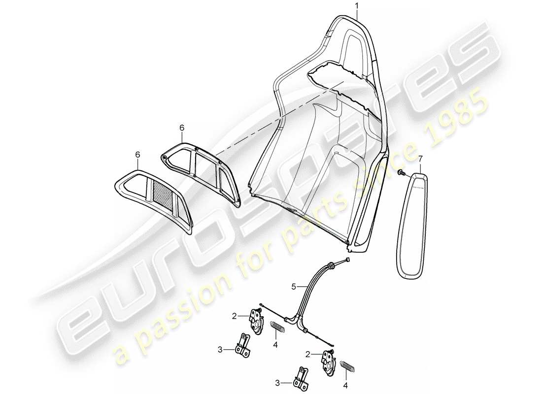 porsche 997 (2005) backrest shell parts diagram
