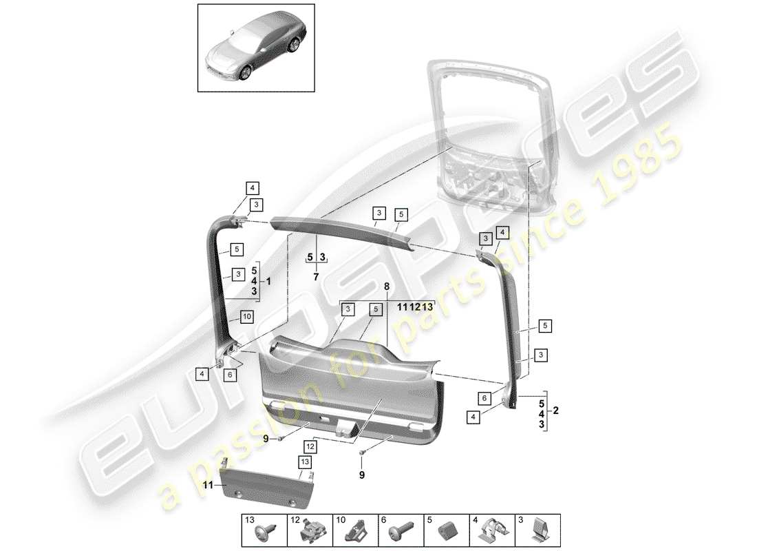 porsche panamera 971 (2018) trims parts diagram