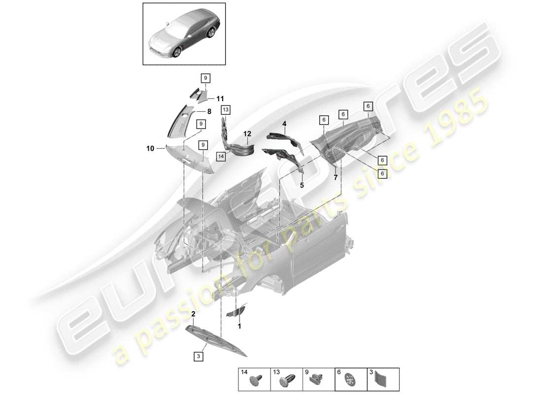 porsche panamera 971 (2017) sound absorber parts diagram