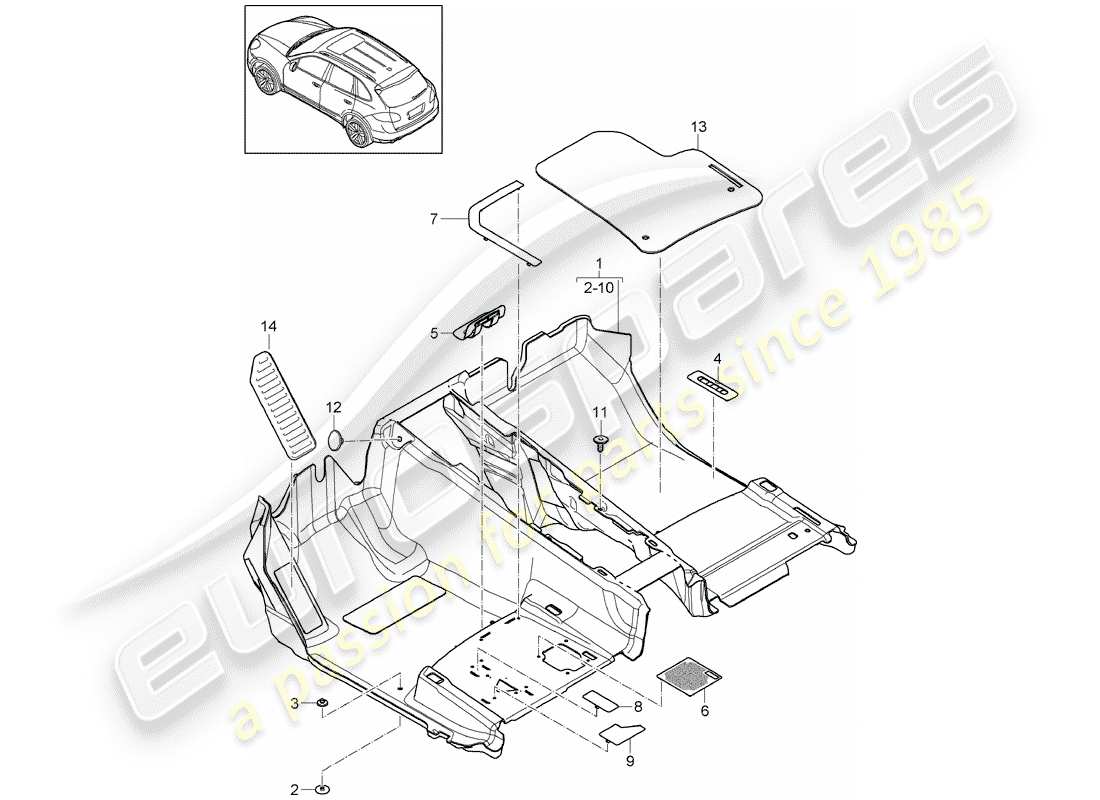 porsche 2018 (cayenne e2 92a) floor cover parts diagram