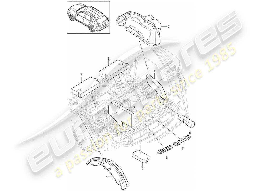 porsche 2018 (cayenne e2 92a) sound absorber parts diagram