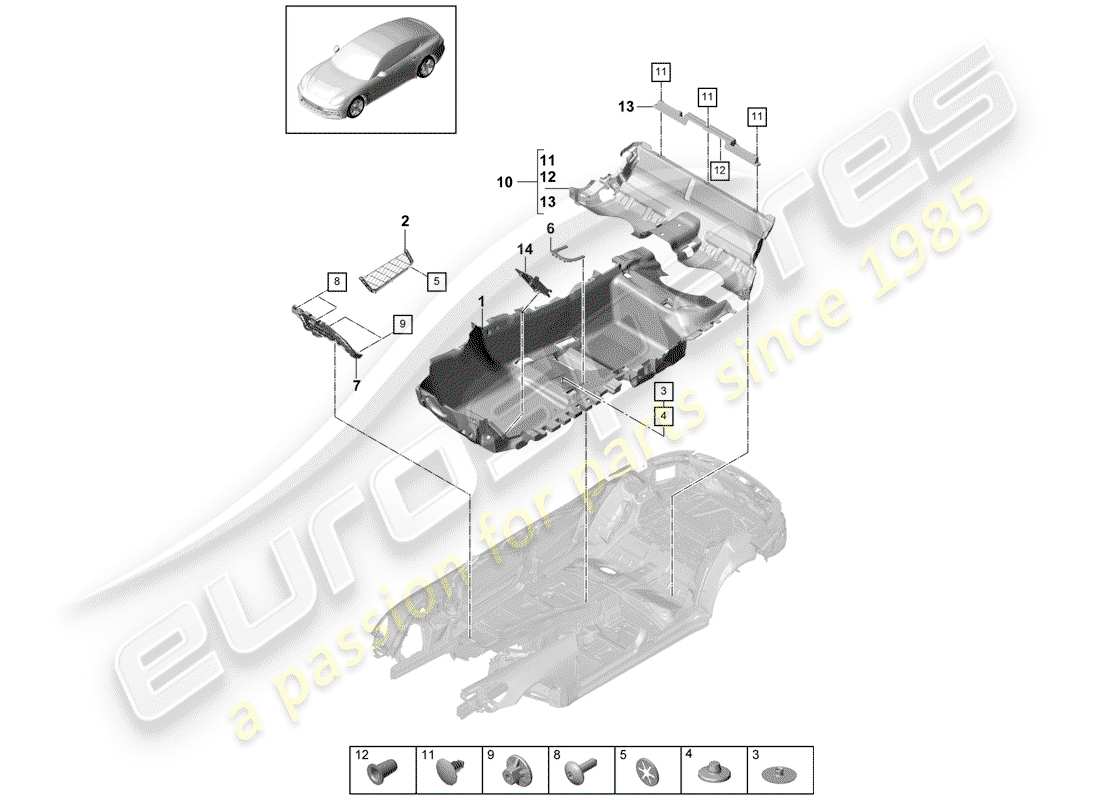 porsche 2017 (panamera 971-1) floor cover part diagram