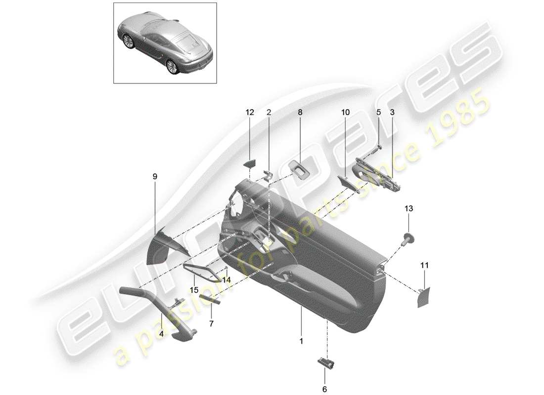 porsche 2014 (981 cayman) door panel parts diagram