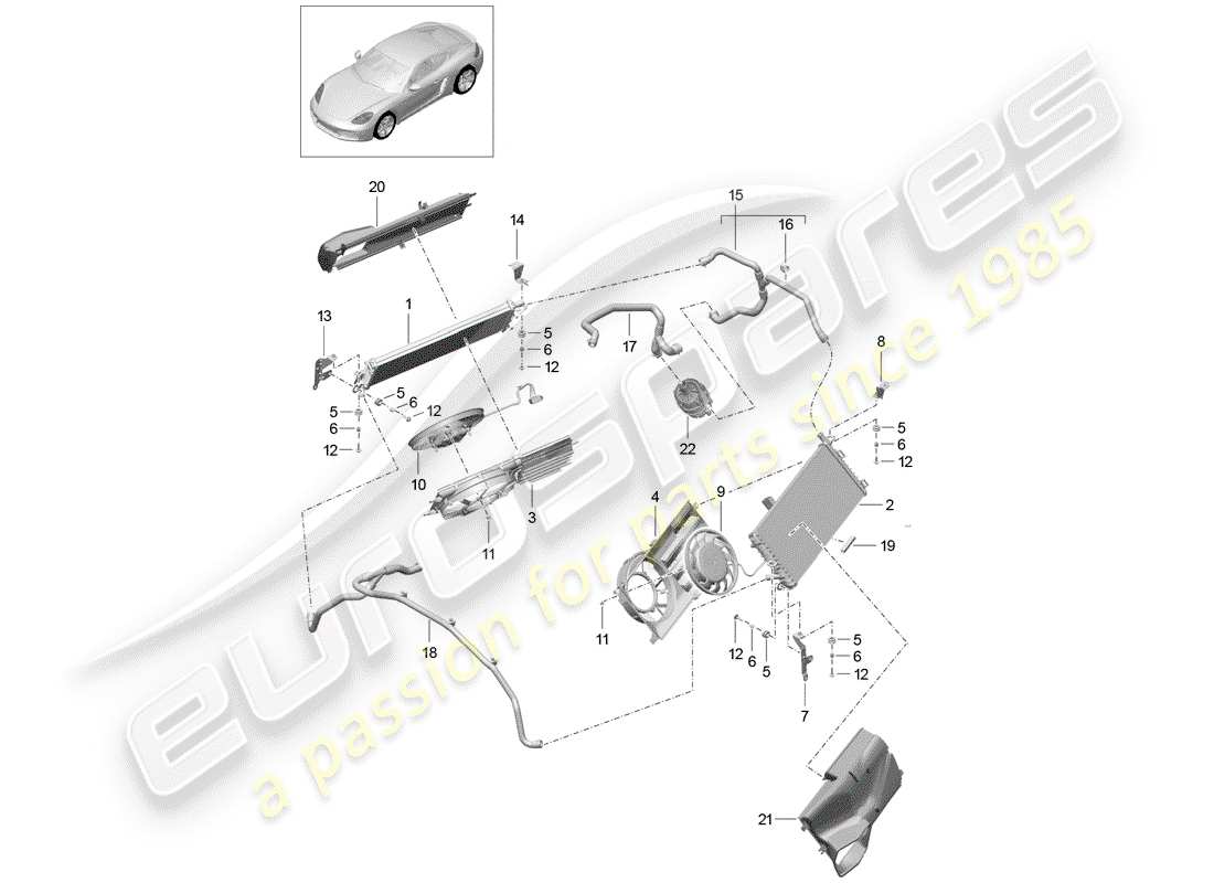 porsche 2018 (718 cayman) water cooling part diagram