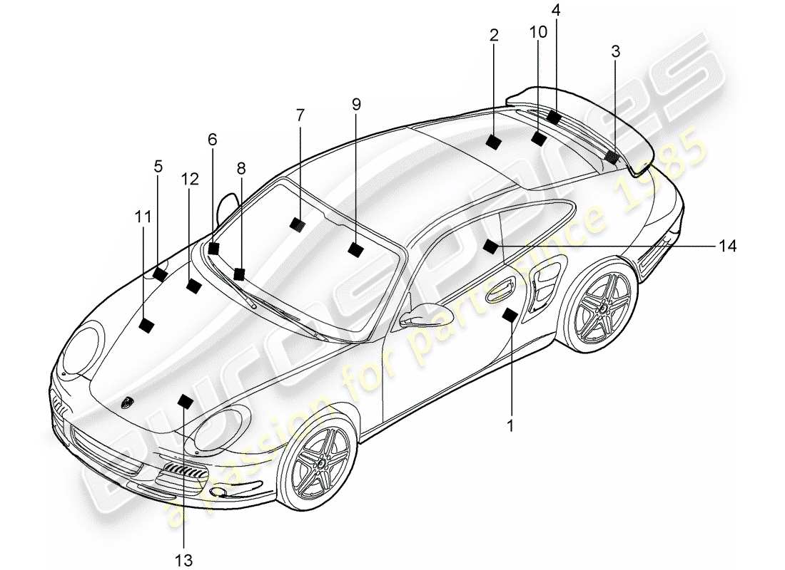 porsche 2012 (997-2 turbo / gt2 rs) signs/notices part diagram