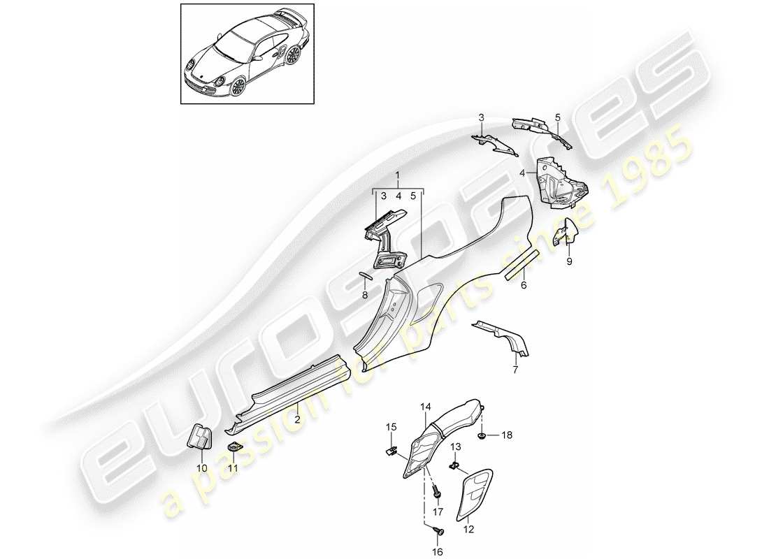 porsche 2012 (997-2 turbo / gt2 rs) side panel part diagram