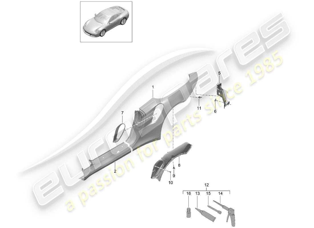 porsche 2020 (991-2 turbo) side panel part diagram
