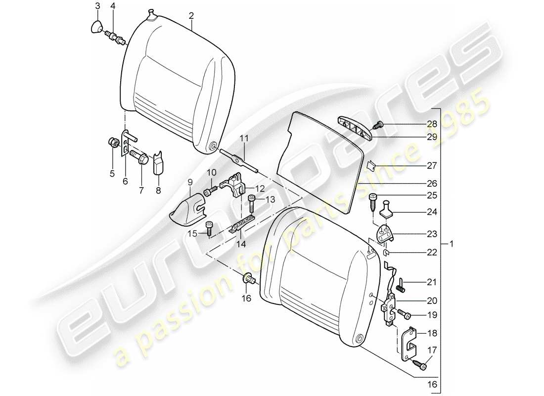 porsche 2003 (996 turbo / gt2) emergency seat backrest part diagram