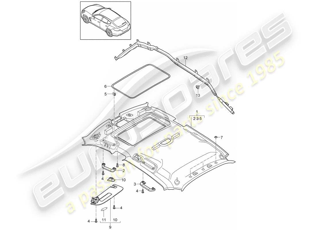porsche 2013 (panamera 970) roof trim panel parts diagram