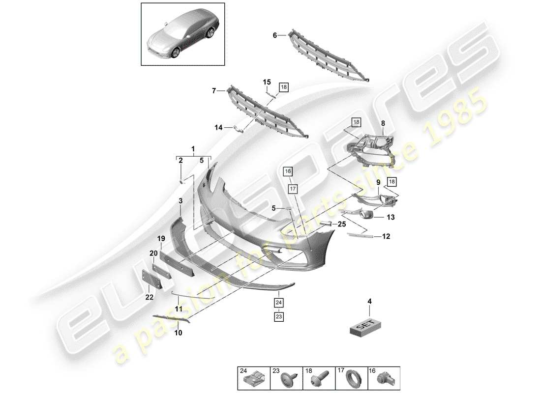 porsche panamera 971 (2018) bumper part diagram