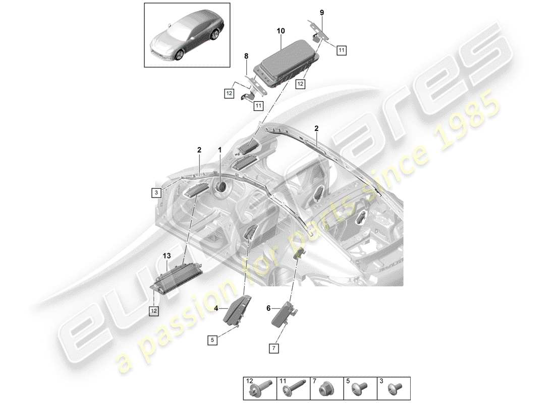 porsche panamera 971 (2018) airbag part diagram