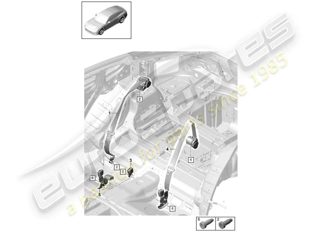 porsche panamera 971 (2018) seat belt with part diagram