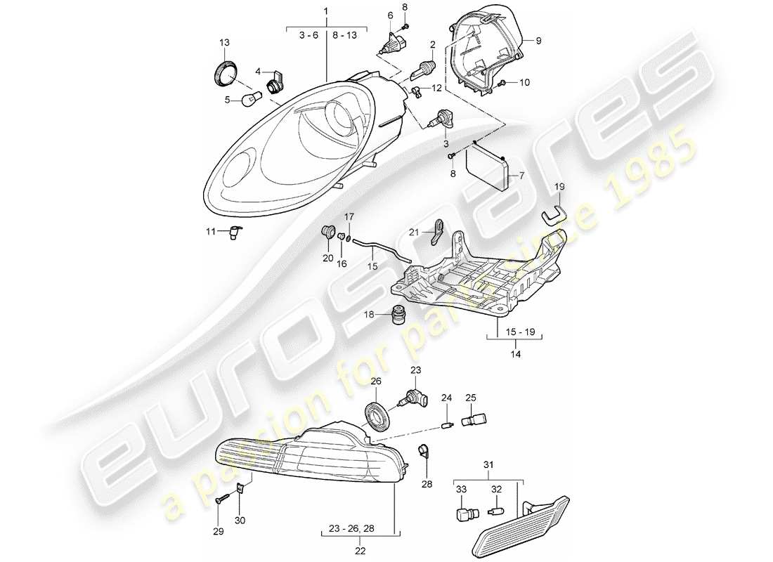 porsche 2006 (987 boxster) headlamp part diagram