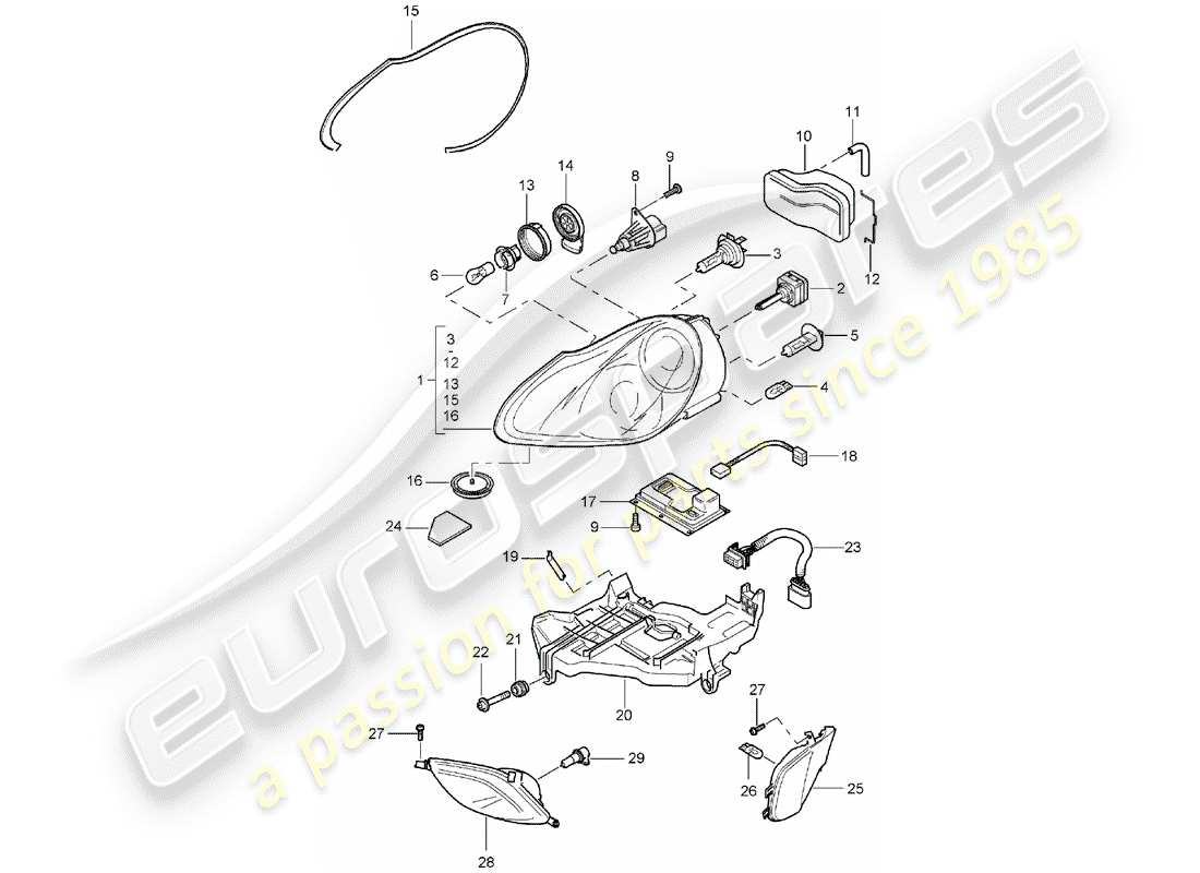 porsche 2003 (cayenne e1 9pa) headlamp part diagram