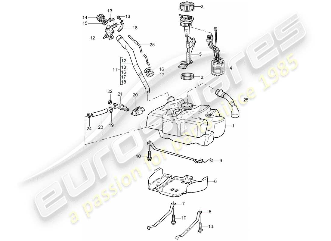 porsche 1997 (986 boxster) fuel tank part diagram