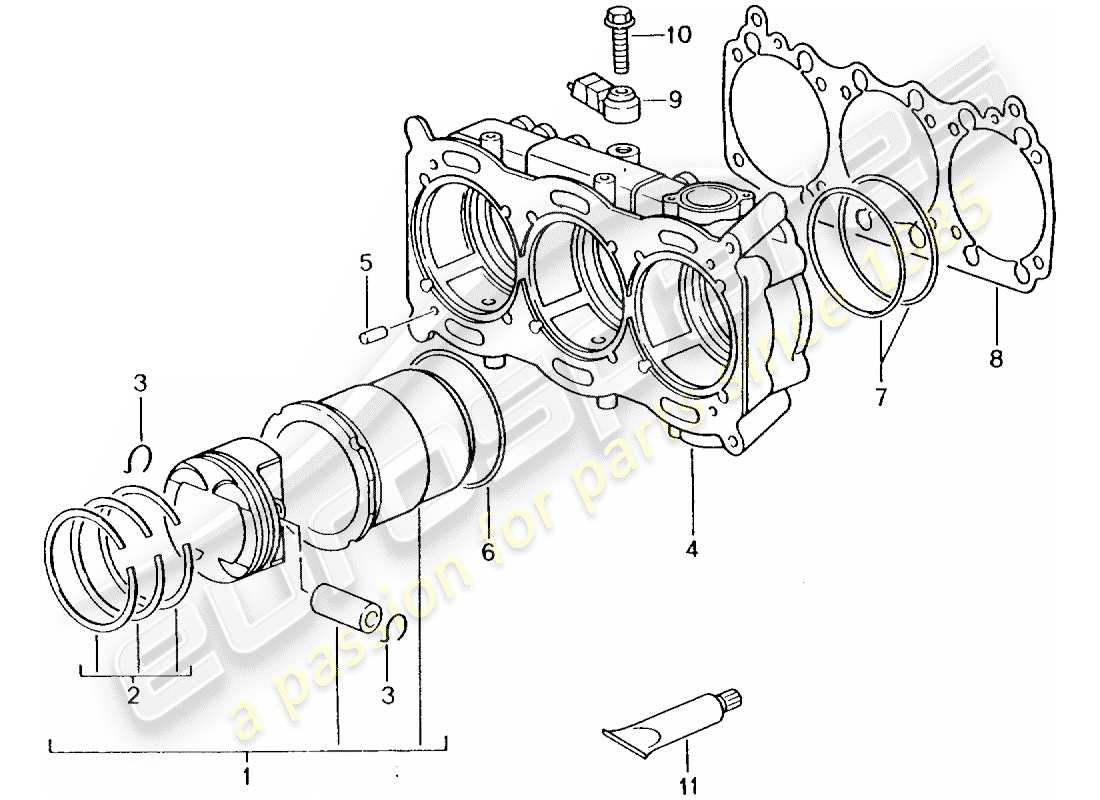 porsche 2001 (996 turbo / gt2) cylinder with pistons - see workshop manual part diagram