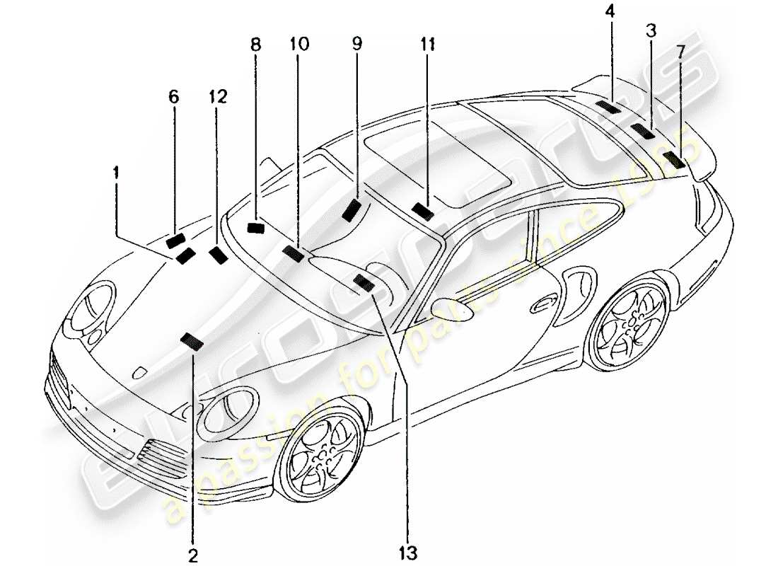 porsche 2003 (996 turbo / gt2) signs/notices part diagram