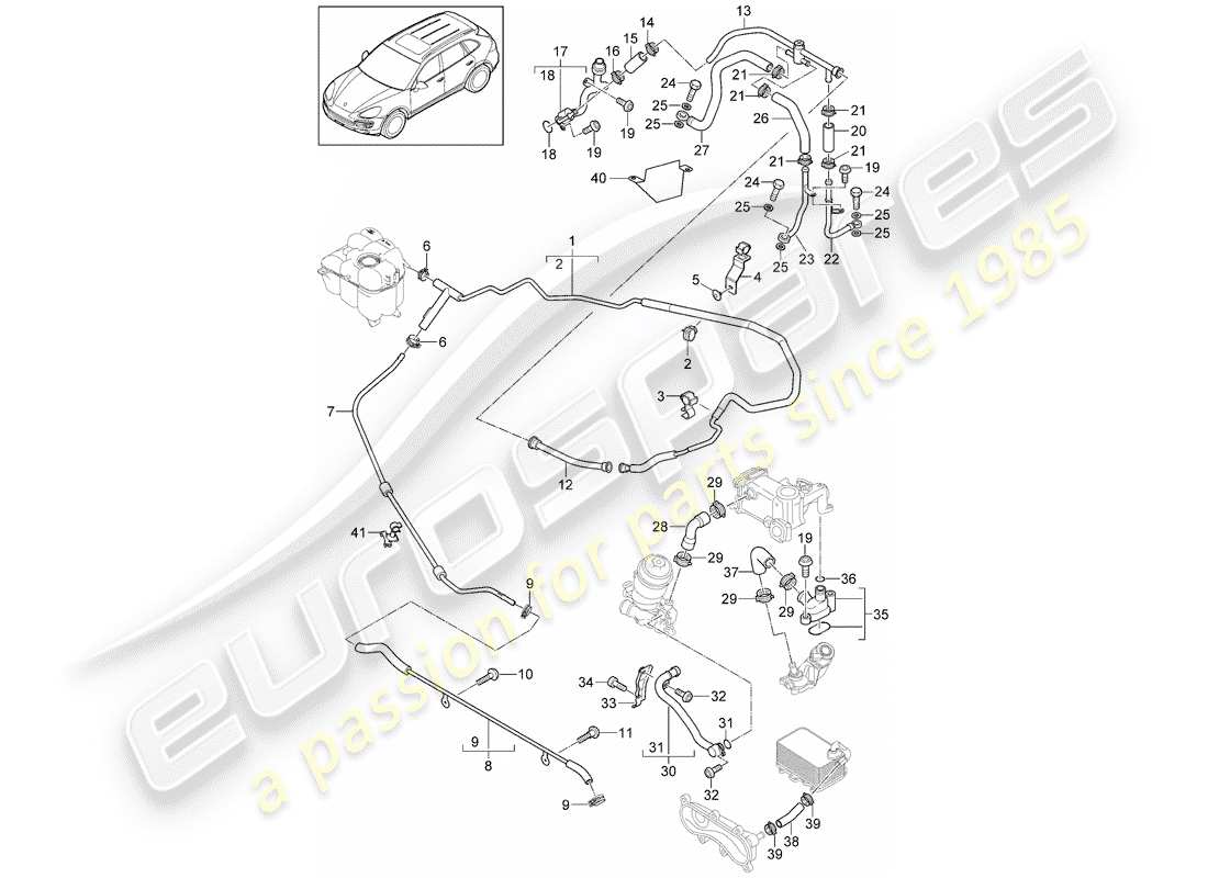 porsche 2011 (cayenne e2 92a) water cooling part diagram