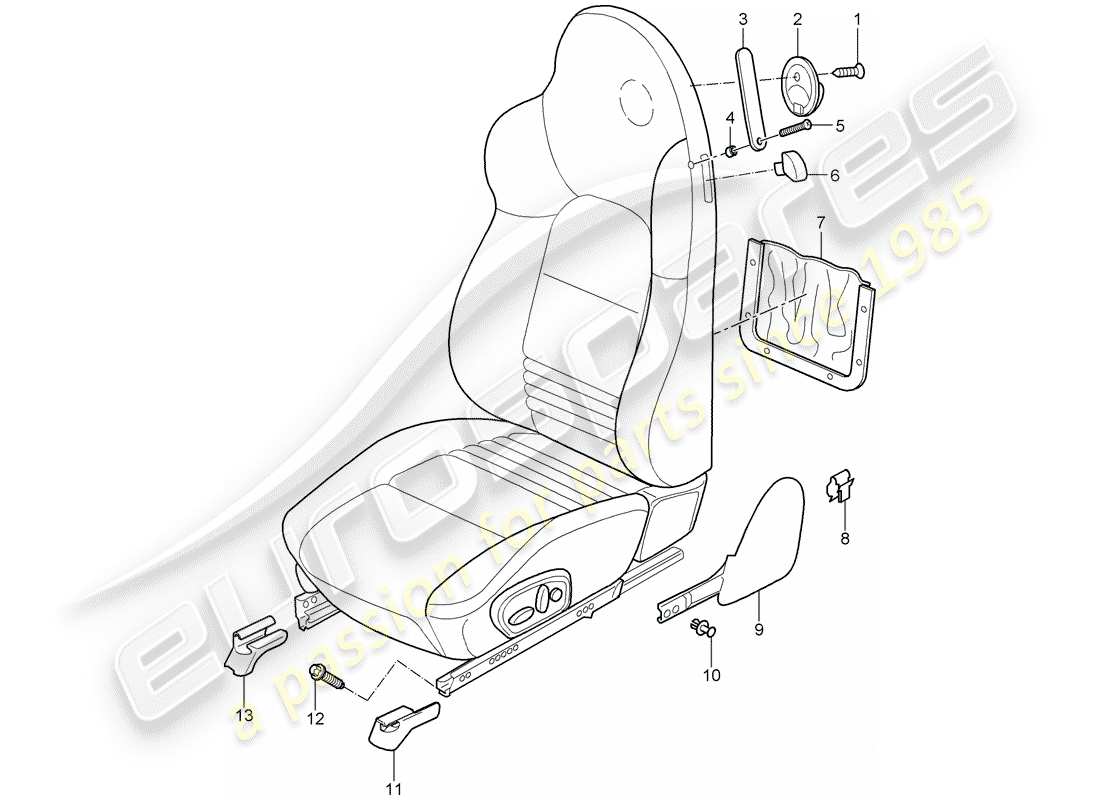porsche 2001 (986 boxster) sports seat part diagram